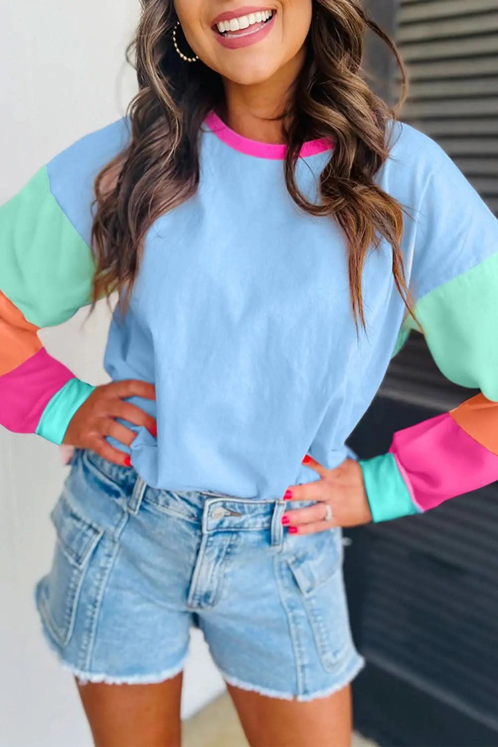 Colorblock Long Sleeve Top - Dark Blue - Love Salve